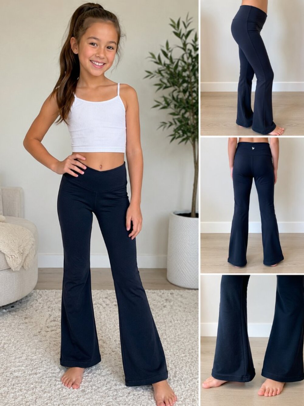 Old Navy Active Go-Dry Flare Leggings Girls Black Yoga Pants Size L 10-12